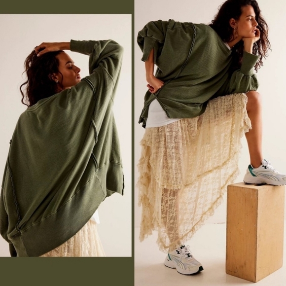 NEW FREE PEOPLE CAMDEN We The Free Sweatshirt Top Olive Green St. Patrick's S - Picture 10 of 11